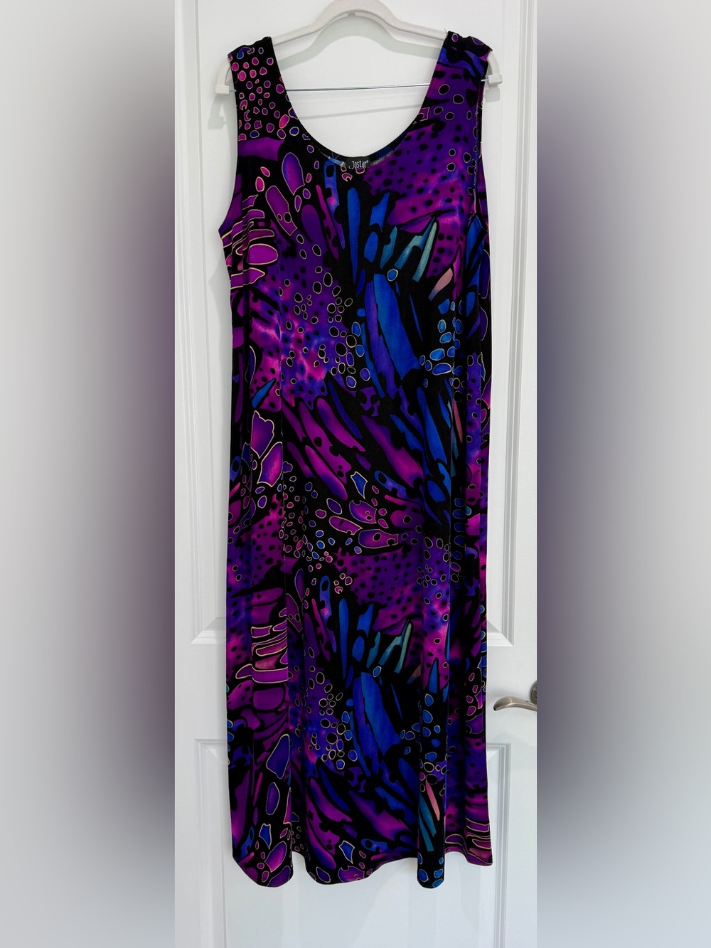 Sleeveless Purple & Blue Abstract Print Maxi Dress